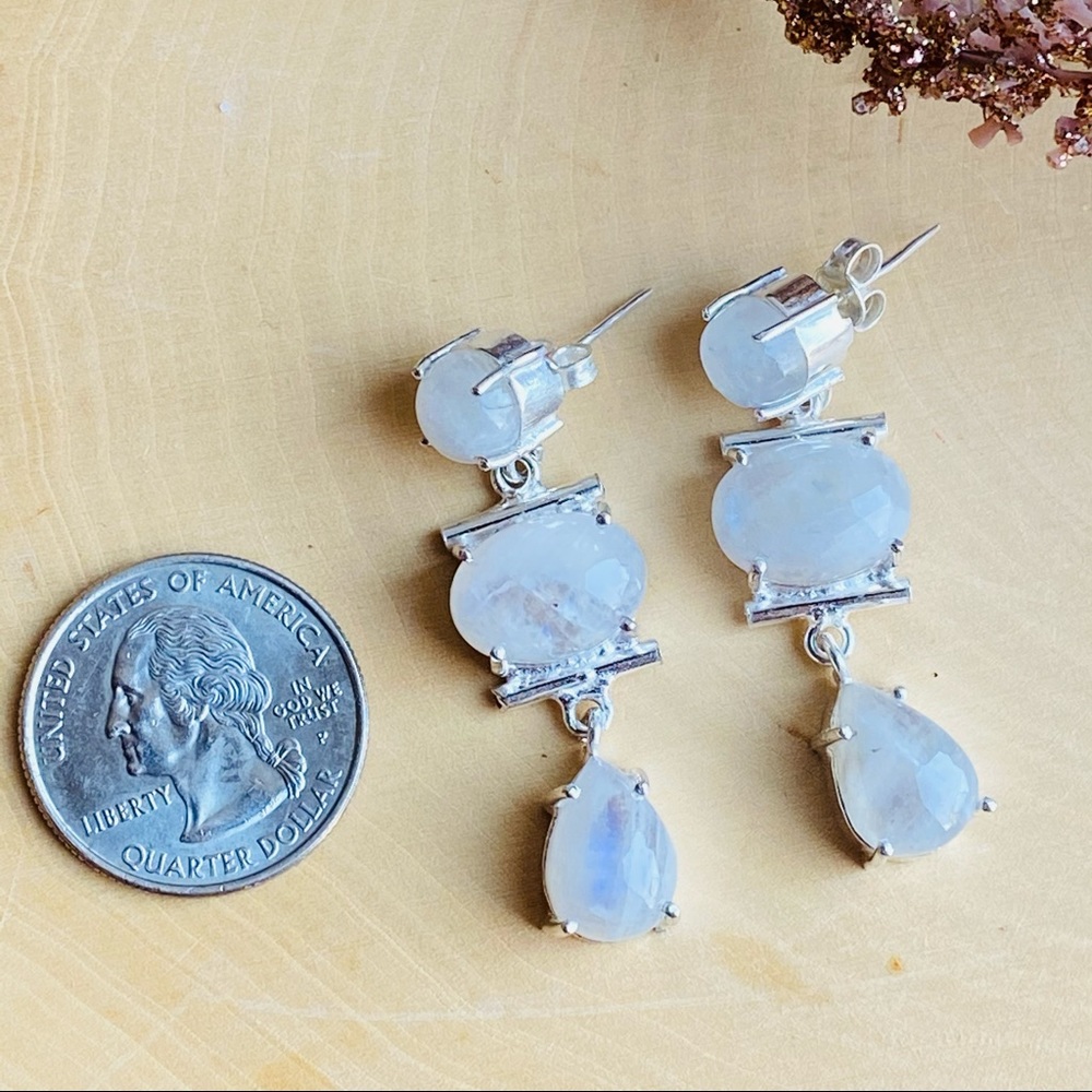 Rainbow Moonstone Silver Stud/ Dangle Earrings - image 5